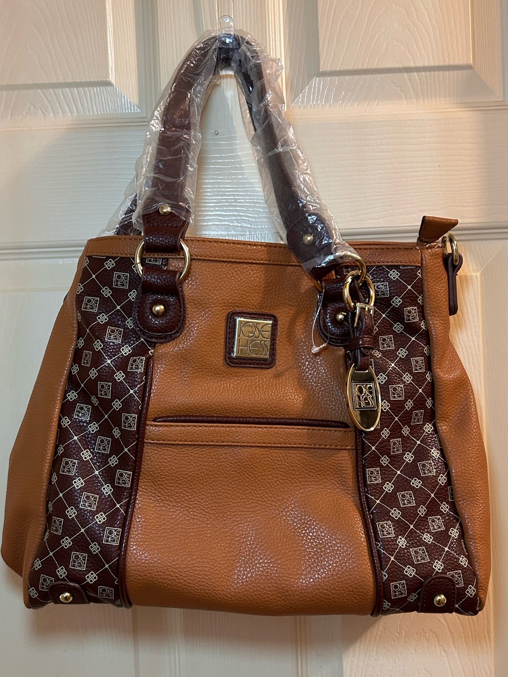 Jose Hess Tan and Dark Brown Logo-Trim Shoulder Bag